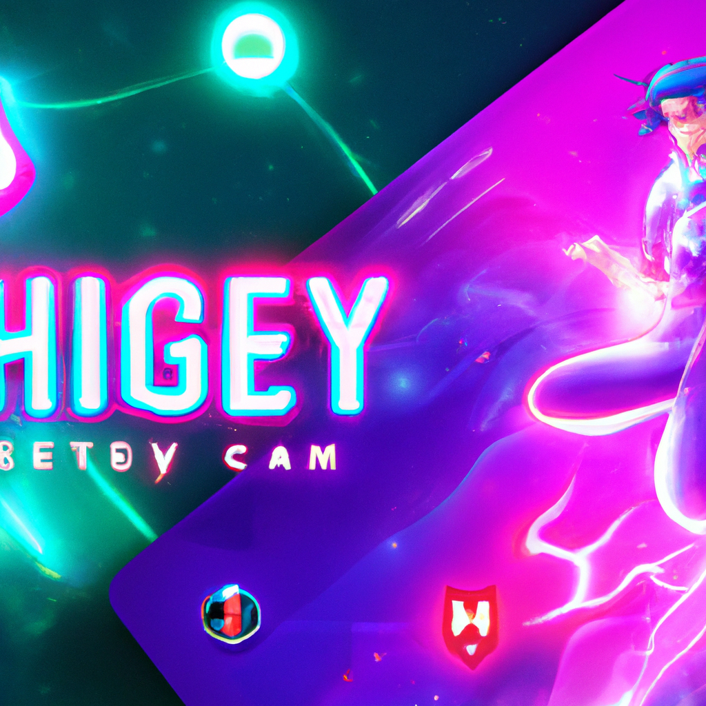 Arcade montage with neon cards and blurred characters